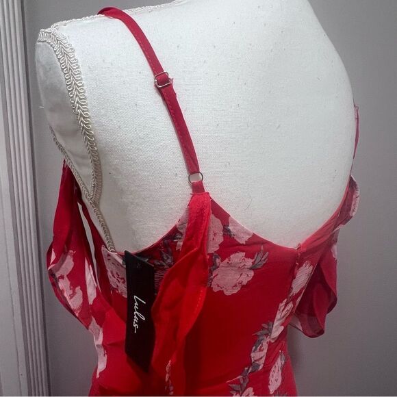 NWT Love in Bloom Red Floral Print Off-the-Shoulder High-Low Dress size small - Picture 9 of 13